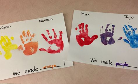 Friendship Color Mixing Preschool, Friendship Color Mixing, Diversity Science Activities Preschool, Handprint Color Mixing, Infant Friendship Activities, Sharing Art Activities For Preschool, Friendship Handprints Preschool, Friendship Art Projects For Preschoolers, Love And Friendship Activities For Preschool