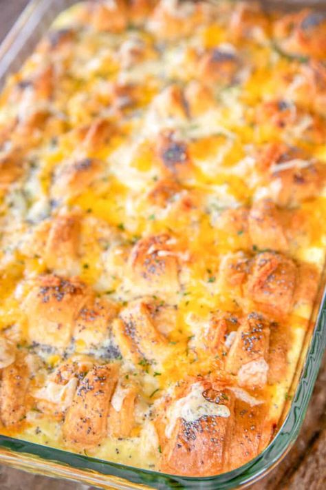 Ham & Cheese Crescent Breakfast Casserole - seriously the BEST!!! Crescent rolls, ham, cheese, brown sugar, Worcestershire sauce, cream cheese, dijon mustard, eggs, and milk. SO simple and SOOO delicious! Great for breakfast, brunch, lunch, dinner, and tailgating! Everyone LOVED this easy breakfast casserole. They cleaned their plates and asked for seconds. Success!!! #breakfast #casserole #ham #brunch #breakfastfordinner Crescent Breakfast Casserole, Cresent Roll Breakfast, Mustard Eggs, Fruit Salad With Cream, Crescent Roll Breakfast, Ham Breakfast Casserole, Crescent Roll Breakfast Recipes, Crescent Breakfast, Fruit Salad With Pudding