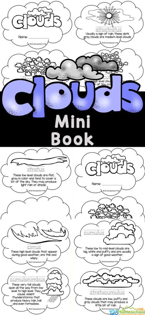 If you are teaching children about weather and clouds for kids, you will love this free printable cloud book for students to learn about the different types of clouds for kids. Simply print the kids clouds and you are ready to read, color and learn about different kinds of clouds. This what are the types of clouds reader is perfect for preschool, pre-k, kindergarten, first grade, 2nd grade, 3rd grade, and 4th graders too. Types Of Clouds For Kids, Clouds Lesson, Hibernation Preschool Activities, Clouds For Kids, Cloud Types, Kinds Of Clouds, Types Of Clouds, Cloud Activities, Weather Activities For Kids