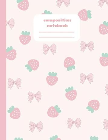 Composition Notebook: Cute Kawaii Strawberry Pattern, Wide Ruled Paper for School or Journaling: Studio, Yarrow Design: Amazon.com: Books Kawaii Notebook Cover Template, Cute Notebook Covers, Kawaii Composition Notebook, Composition Notebook With Stickers, Pink Digital Notebook Cover, Cute Pink Notebooks, Study Essentials, School Bag Essentials, Notebook Cover Design