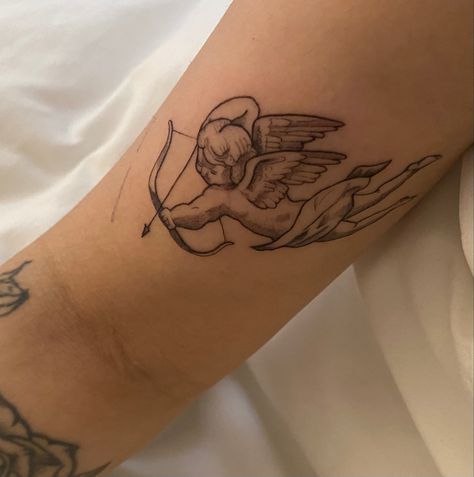 Side Angel Tattoo, Cherub With Arrow Tattoo, Cherub Bow And Arrow Tattoo, Angel Bow And Arrow Tattoo, 2 Baby Angel Tattoo, Cherub With Bow And Arrow, Angel With Bow And Arrow Tattoo, Cupid Bow And Arrow Tattoo, Cupid Arrow Tattoo