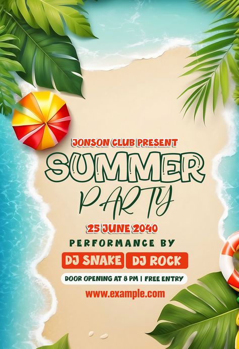 Beach Party Flyer Design, Beach Flyer Design, Beach Party Poster, Travel Banner, Beach Party Invitations, Instagram Flyer, Summer Invitation, Flyer Design Layout, Candles Photography