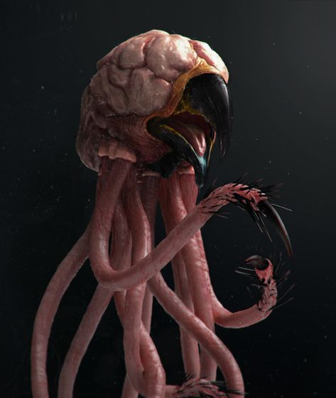 Grell - Aberration -- DnD Monsters #DungeonCrawling #DnD #Monsters #Aberration #Grell #Inspiration #Magic #Fantasy #JRusso Sci Fi Creatures, Spore Creatures, Octopus Alien, Elephant Octopus, Alien Life, Lovecraftian Horror, Curious Creatures, Cosmic Horror, Alien Races