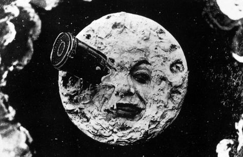 Bob Mondello On Going To The Moon — At The Movies : NPR Hugo Cabret, George Melies, Sci Fi Films, Fiction Movies, Adventure Film, Moon Poster, Science Fiction Film, Jules Verne, Silent Movie