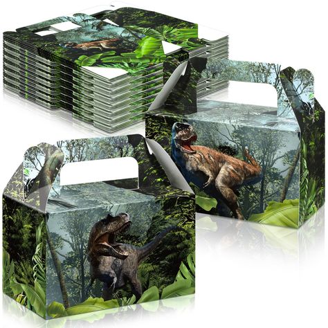 PRICES MAY VARY. Dinosaur Birthday Party Boxes: you will get 12 pieces of dinosaur party boxes, there are 2 different dinosaur patterns, ample quantities can meet your daily use or dinosaur themed gifts packing needs Dino Party Treat Box Size: each of these dinosaur party favors boxes is measured approx. 5.95 x 3 x 3.6 inches, the space is enough to accommodate party gifts or snacks, such as chocolates, candies, cookies, cupcakes, etc., packed in a box for easier carrying; Simply fold and attach Gift Boxes For Kids, Dinosaur Theme Party Decorations, Dinosaur Birthday Decorations, Jurassic Park Birthday Party, Birthday Party Box, Jurassic Park Party, Jurassic Park Birthday, Birthday Party At Park, Dinosaur Party Supplies