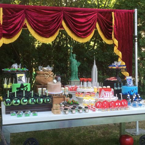 Broadway shows ! Birthday Party Ideas | Photo 7 of 22 | Catch My Party Broadway Table Decorations, Musical Theater Themed Party, Broadway Musical Themed Party Food, Musical Theater Birthday Party Ideas, Broadway Themed Birthday Party, Musical Theatre Birthday Party, Broadway Birthday Party Ideas, Theater Birthday Party Ideas, Broadway Party Theme