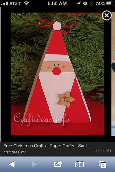 Triangle Santa Free Christmas Crafts, Santa Claus Crafts, Santa Klaus, Santa Gift Tags, Crafts And Activities For Kids, Santa Crafts, Wooden Christmas Decorations, Holiday Crafts For Kids, Christmas Wood Crafts