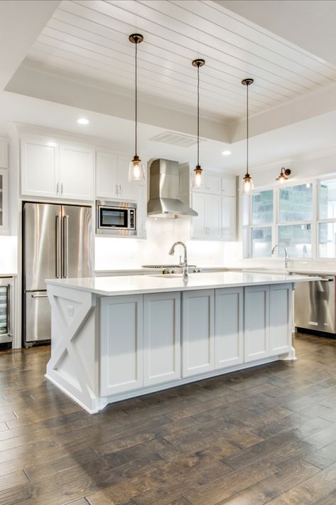 Tray Ceiling In Kitchen, Tray Ceiling Ideas Living Room, Tray Ceiling Kitchen, Tray Ceiling Ideas, Ceiling Ideas Living Room, Island Kitchens, Kitchen Ceiling Design, Kitchens Ideas, Ceiling Design Ideas