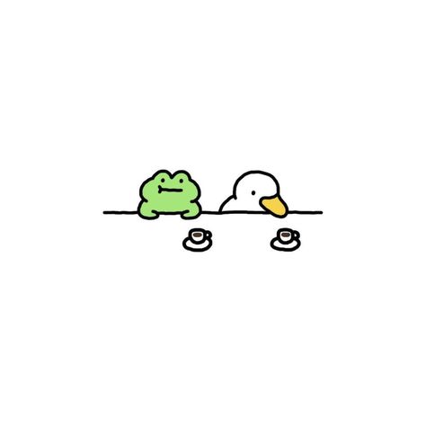 Frog Cute Doodle, Mini Frog Drawing, Cute Frog Doodles Aesthetic, Cute Animal Friends Drawing, Duck Doodle Cute Easy, Art Coffee Drawing, Cute Doodles Frog, Duck And Frog Wallpaper, Froggy Doodle