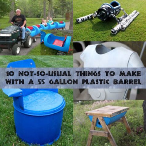 10 No-So-Usual Things To Make With 55 Gallon Plastic Barrels...http://homestead-and-survival.com/10-no-so-usual-things-to-make-with-55-gallon-plastic-barrels/ Plastic Barrel Projects, 55 Gallon Drum Ideas, Plastic Barrel Ideas, Barrel Train, Barrels Diy, Plastic Drums, Barrel Projects, Barrel Ideas, 55 Gallon Drum