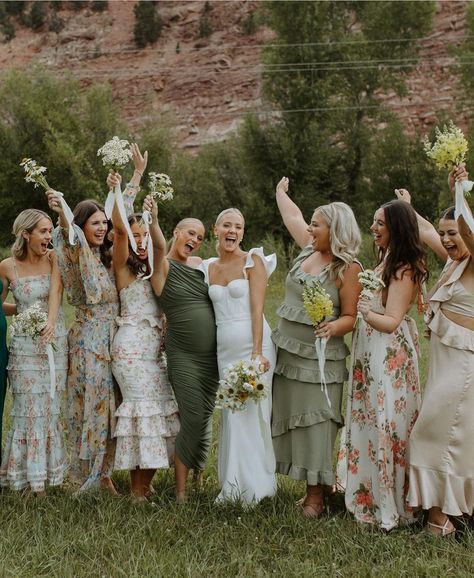 Pattern And Solid Bridesmaid Dresses, Multi Patterned Bridesmaid Dresses, Neutral Spring Bridesmaid Dresses, Brides Maids Dresses Floral, Bridesmaids Dresses Earth Tones, Moss And Blush Bridesmaid Dresses, Colour Palette Bridesmaid Dresses, Mixed Texture Bridesmaid Dresses, Bridal Party Color Palette