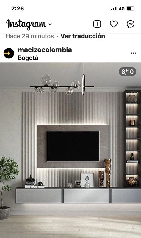 Tv Wall Grey Interior Design, Modern Tv Wall With Storage, Concrete Media Wall, Grey Tv Unit Living Room, Floating Tv Stand Living Room, Grey Tv Wall, Small Tv Room Design, Small Tv Unit Design Modern, Grey Tv Unit