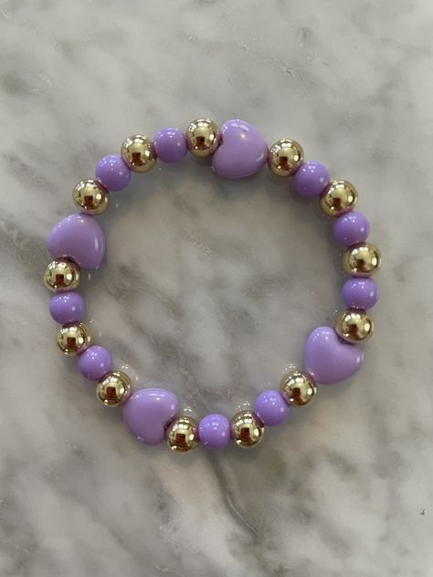 "Perfect for Mother's Day! This listing is a \"mommy and me\" bracelet set to match with your little. Super cute purple and gold beaded bracelet for Mom and purple beaded bracelet for daughter! Available in multiple sizes and made to order. The 6mm gold beads are high quality and 14K gold filled. This bracelet looks amazing both alone or stacked! Sizing:  XS - 6\" S - 6.5\" M - 7\" L - 7.5\"" Bracelet For Mom, Gold Beaded Bracelet, Gold Bead Bracelets, Mommy And Me, Gold Beads, Bracelet Set, Beaded Bracelet, Gold Filled, Beading