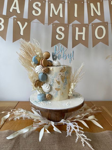 Blue And Tan Baby Shower Ideas, Boho Baby Shower Cake Boy, Blue Boho Cake, Boho Baby Shower Cake, Boho Baby Shower Ideas, Boho Baby Boy, Shower Funny, Boho Cake, Baby Shower Cakes For Boys