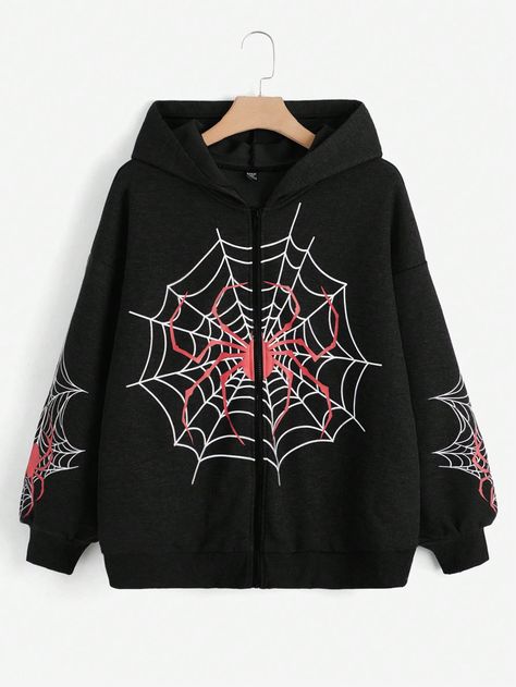 SHEIN Coolane Plus Spider Web Print Drop Shoulder HoodieI discovered amazing products on SHEIN.com, come check them out! Spiderman Hoodie, Spiderman Outfit, Drop Shoulder Hoodie, Really Cute Outfits, Dream Clothes, Spider Web, Hoodie Design, Long Sleeve Knit, Long Sleeve Sweatshirts