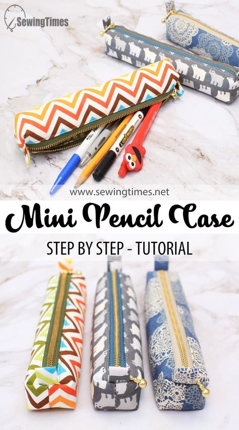 DIY Mini Pencil Case | Easy & Slim Cosmetic Pouch Tutorial [sewingtimes] Pencil Pouch Tutorial, Crochet Pencil Pouch, Pencil Pouch Pattern, Diy Crafts Pencil Case, Pencil Pouch Diy, Pencil Case Sewing, Pencil Case Pattern, Crochet Pencil, Diy Pouch