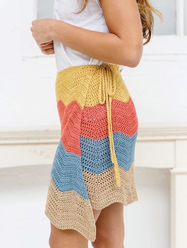 Wraparound Skirt by Rhian Drinkwater | Inside Crochet magazine | Inside Crochet Crochet Wrap Skirt, Inside Crochet Magazine, Wraparound Skirt, Chevron Crochet, Lightweight Skirt, Linen Drapes, Crochet Magazine, Crochet Wrap, Crochet Skirt