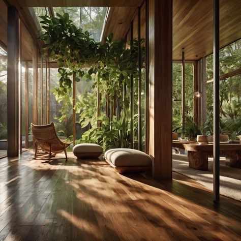 Minimalist Nature Bedroom, Earthy Futuristic, Naturalistic Interior Design, Modern Window Seat, Bali Architecture, Outside Nature, Earthy Design, Conservatory Design, Window Seat Design