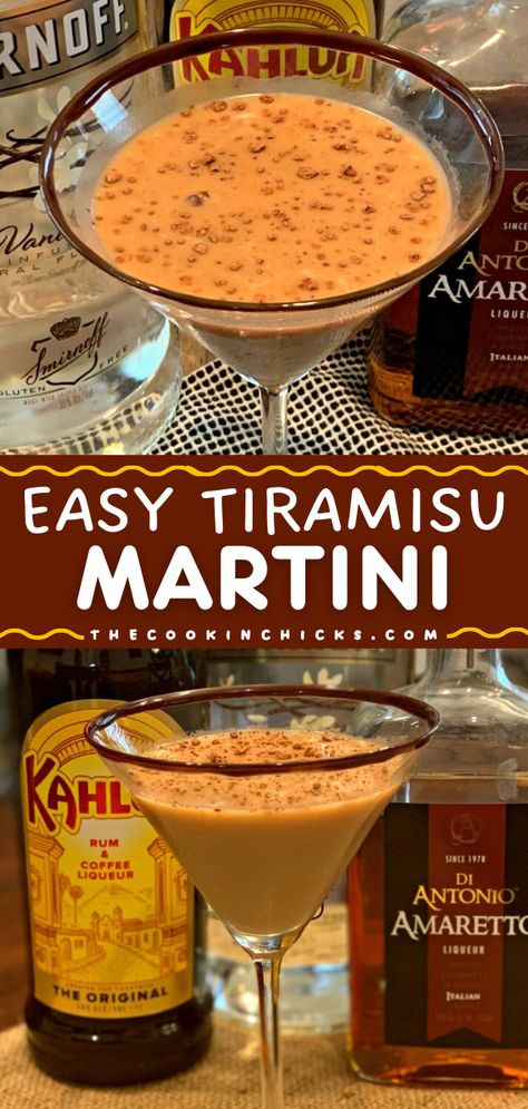 Look forward to this cocktail to make at home! It's also a fun alcoholic drink for a party. With the flavors of coffee, chocolate, and vanilla, this tiramisu martini recipe is so tasty! Indulge in this dessert martini today! Tiramisu Cocktail Recipe, Cannoli Martini Recipe, Tiramisu Martini Recipe, Unique Martini Recipes, Cannoli Martini, Tiramisu Cocktail, Easy Christmas Cocktail, Dessert Martini, Mocha Martini