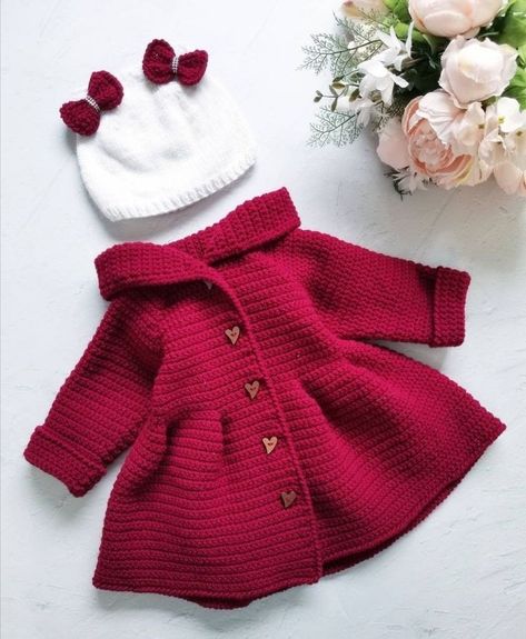 Baby Woolen Sweater, Diy Crochet Cardigan, Cardigans Crochet, Crochet Baby Costumes, Frocks For Babies, Baby Frock Pattern, Baby Sweater Patterns, Crochet Baby Cardigan, Baby Knitwear