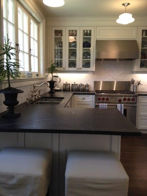 Small Kitchen Countertops, Small Kitchen Counter, Soapstone Kitchen, Replacing Kitchen Countertops, Counter Ideas, Soapstone Countertops, Simple Kitchen, Kitchen Redo, Bar Counter