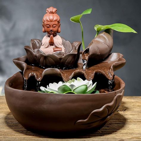 Ceramic Zen Tabletop Fountains,Creative Sit Buddha Cascading Tabletop Water Decoration for Living Room Bedroom Garden Brand: WMDHH Frp Planters, Homemade Water Fountains, Bohemian Crafts, Home Fountain, Bedroom Garden, Sitting Buddha, Tabletop Fountain, Water Fountains, Decoration For Living Room