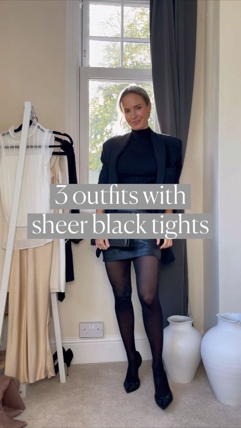 What To Wear With Black Tights, Black Tights And Boots Outfit, Sheer Tights And Skirt Outfit, Black Sheer Tights Outfit, Black Tights With Heels, Black Tights Outfit Winter, Tights Dress Outfit, Sheer Tights Outfit Winter, Dress With Sheer Tights