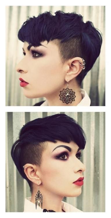 short undercut hair - love this but shaved higher at the back Vogue Hairstyles, Haircut Summer, Balayage Honey, Hairstyles Pixie, Low Taper, Short Black Hair, Pixie Crop, Summer Highlights, Gothic Hairstyles