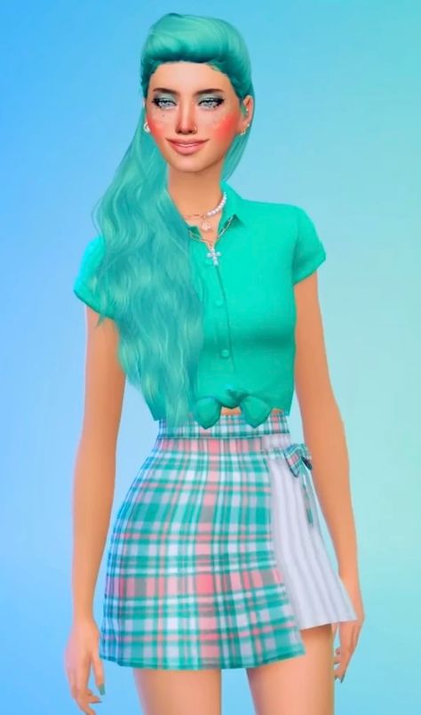 Sims 4 Mint Hair, Not So Berry Challenge, Clare Siobhan, Mint Outfit, Mint Hair, Sims 4 Dresses, 3 Characters, Mint Color, Perfect Life