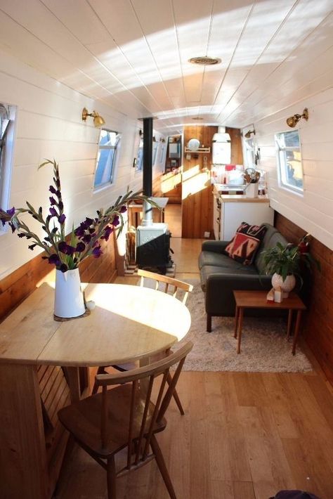 Canal Boat Interior, Narrowboat Interiors, Boat Interior Design, Boat House Interior, Houseboat Living, Narrow Boat, Lakefront Living, Genius Loci, Urban Interiors