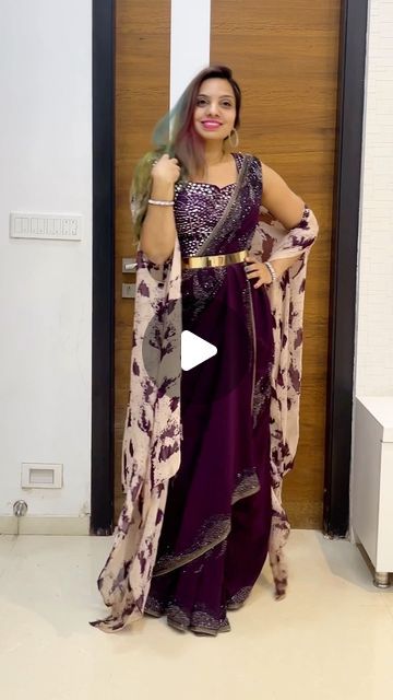 Drape Saree With Jacket, Saree One Piece Gown, Saree With Shrug, Sari Draping Styles, Saree Style Gown, Kaftan Jacket, Draping Ideas, Draping Styles, Saree Styling