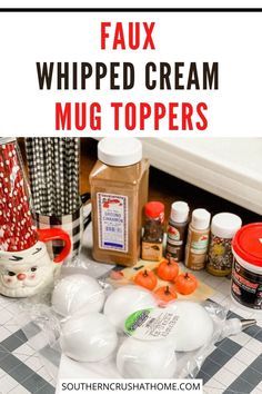 Fake Whipped Cream Mug Topper Diy Christmas, How To Make Faux Whipped Cream Mug Topper, How To Make Mug Toppers Diy, Whipped Cream Tumbler Topper, Whipped Cream Toppers For Mugs, Fake Bake Mug Toppers, Fake Coffee Mug Topper, Faux Whip Cream Mug Topper, Diy Fake Hot Cocoa Mugs