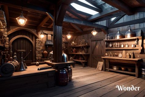 Promt: A fantasy blacksmith shop full of magical weapons and armor Fantasy Blacksmith Shop, Fantasy Blacksmith, Blacksmith Shop, Art Generator, Blacksmithing, Wonder, Art