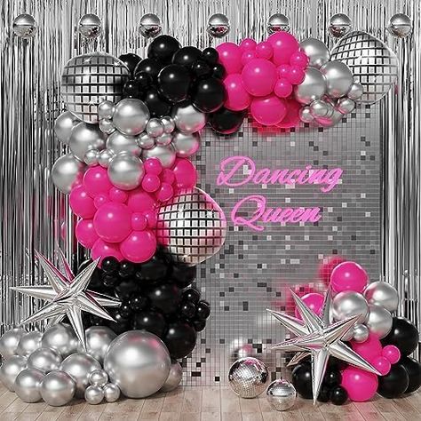 Enanal Disco Balloon Garland Arch Kit, Hot Pink Black Chrome Silver Balloon with Disco Ball Exploding Star Foil Balloons for Disco Bachelorette Party Princess Birthday 8090 Themed Party Decor (Disco) Disco Balloon Garland, Exploding Star, Disco Bachelorette Party, Big 30, Disco Bachelorette, 21st Bday Ideas, 30 Birthday, Silver Balloon, 30th Bday