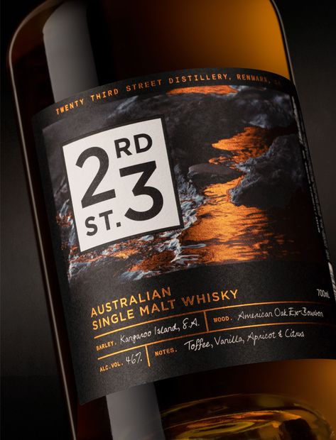 23rd Street Whisky: Redesign by Denomination Tequila Soda, Whisky Packaging, Whiskey Label, Whisky Bar, Alcohol Packaging, Single Malt Whisky, Alcohol Bottles, Malt Whisky, Beer Packaging