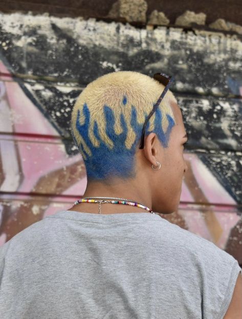 Blonde Hair Designs, Flames Art, Bleached Hair Men, Shaved Head Designs, Buzz Haircut, Flame Hair, Cool Hair Designs, Buzz Cut Hairstyles, Hair Colour Design