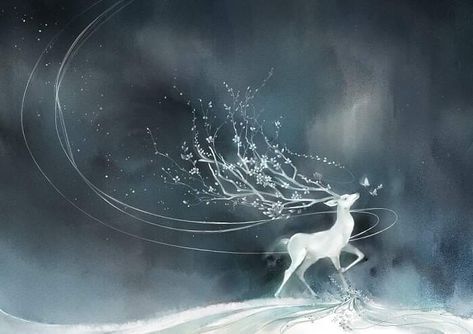 Reindeer Run, Anime Toon, Landscape Art Painting, White Stag, True Art, Magical Forest, Beautiful Fantasy Art, Surreal Art, Creature Art