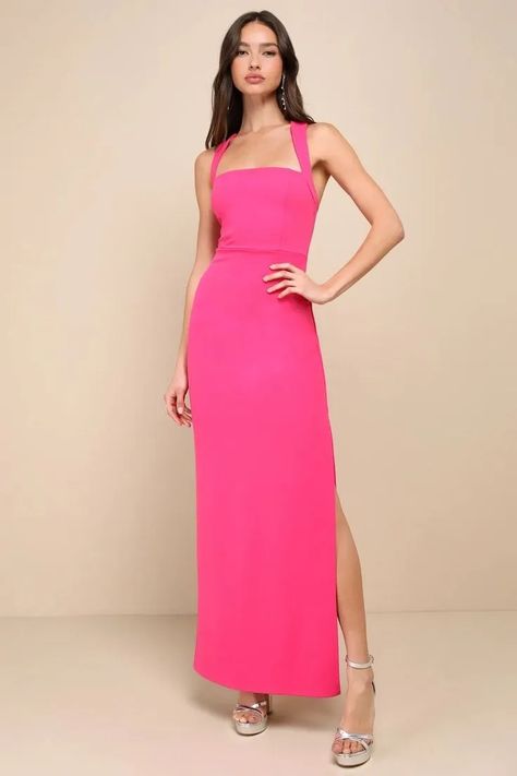 What to wear to a Quince as a Guest - My Perfect Quince Hot Pink Maxi Dress, Lulus Maxi Dress, Pink Dress Women, Column Skirt, Lulu Fashion, Pink Bridesmaid Dresses, Hot Pink Dresses, Pink Prom Dresses, Gala Dresses