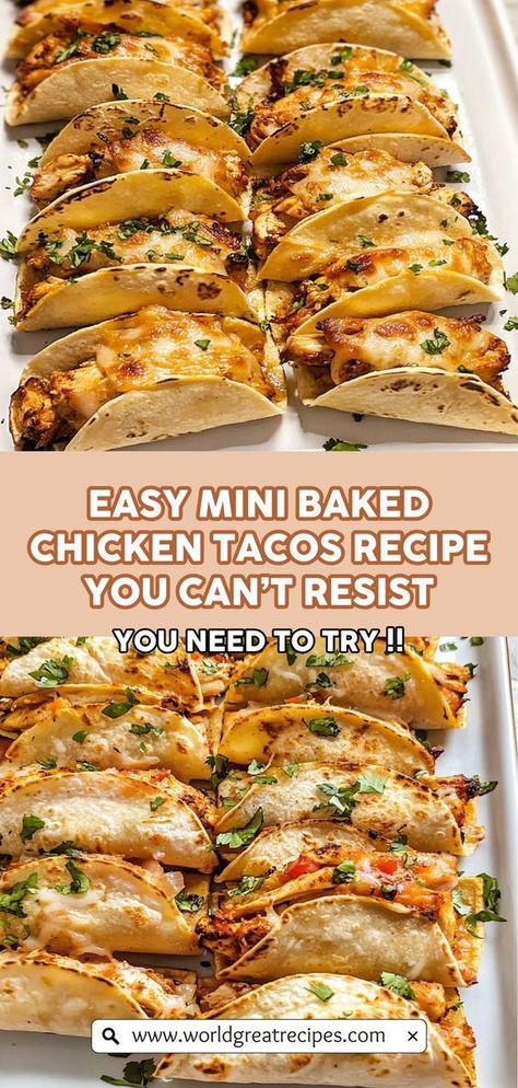 Looking for a quick and delicious meal that everyone will love? Try these mini baked chicken tacos! With a simple preparation process that includes savory chicken and crispy taco shells, you can whip up a delightful dish in no time. Perfect for busy weeknights or spontaneous gatherings, these mini tacos are a fun twist on a classic Mexican favorite. Customize them with your choice of toppings for a personalized touch that will impress your guests and satisfy your cravings! Mini Taco Appetizer, Baked Chicken Tacos Recipe, Mini Chicken Tacos, Taco Appetizers, Quick Easy Family Meals, Taco Shell Recipe, Crispy Taco Shells, Chicken Tacos Recipe, Chicken Minis