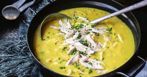 This potato, leek and chicken soup is Katie Quinn Davies' take on the traditional chicken soup remedy. Chicken Leek Soup, Leek Potato Soup, Chicken Broth Soup, Chicken Potato Soup, Chicken Stock Recipe, Winter Dinners, Potato Leek, Soup Stock, Delicious Soups