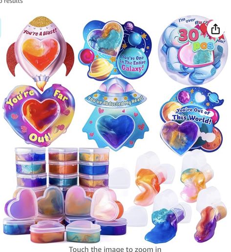 Amazon affiliate link, click for product and pricing. Valentines Slime, Galaxy Heart, Kids Valentines Cards, Valentine Classroom, Galaxy Slime, Valentine Party Favors, Outer Space Theme, Classroom Prizes, Classroom Valentines