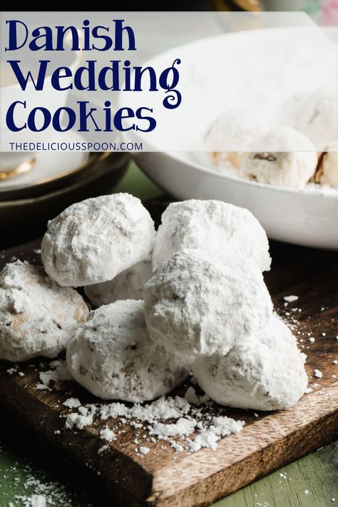 Made with butter, powdered sugar, and nuts these Danish Wedding Cookies have a tender, melt-in-your-mouth texture! #danishweddingcookies #danishweddingcookiesrecipe #danishweddingcookieseasy #homemadedanishweddingcookies #snowballcookies #pecancookies #mexicanweddingcookies Healthy Images, Danish Wedding Cookies, Danish Wedding, Russian Tea Cookies, Powdered Sugar Cookies, Wedding Cookies Recipe, Danish Cookies, Cookies With Chocolate Chips, Russian Tea Cake