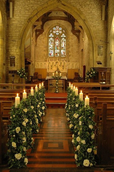 Church Aisle Decorations, Wedding Church Aisle, Church Aisle, Wedding Church Decor, Church Wedding Flowers, Wedding Isles, Wedding Venues Indoor, Church Wedding Decorations, Church Candles