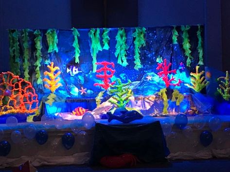 Under The Sea Parade Float, Under The Sea Hoco Float, Under The Sea Themed Parade Float, Little Mermaid Jr Set Design, Enchantment Under The Sea Dance, Vbs Ocean Theme, Ocean Vbs, School Dance Ideas, Under The Sea Decorations