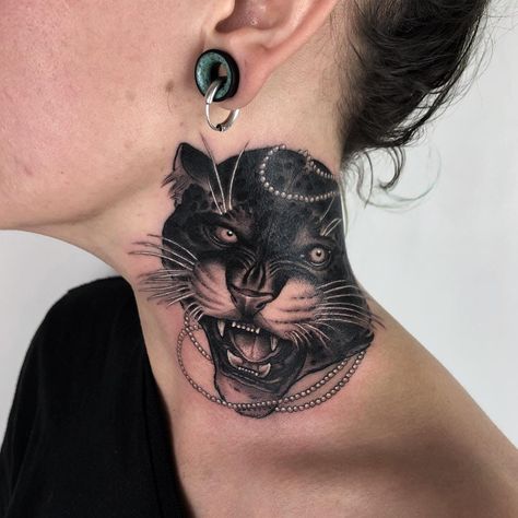 Rose Neck Tattoo, Jaguar Cat, Black Panther Tattoo, Best Neck Tattoos, Jaguar Tattoo, Panther Tattoo, Silhouette Tattoos, Neck Tattoo For Guys, Traditional Tattoos