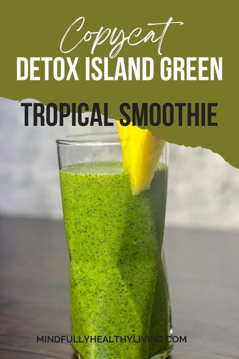 Island Green Smoothie Recipe, Island Green Smoothie, Tropical Smoothie Recipes, Tropical Green Smoothie, Tropical Smoothie Cafe, Super Green Smoothie, Recipe Smoothie, Green Detox Smoothie, Detox Smoothie Recipes