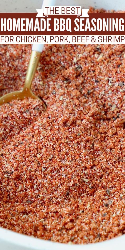 bbq seasoning in bowl with small spoon Bbq Rubs Homemade, Dry Rub For Pork Ribs, Pulled Pork Rub Recipe, Bbq Chicken Seasoning, Pork Ribs Bbq, Bbq Seasoning Recipe, Rub For Pork Ribs, Bbq Chicken Rub, Pulled Pork Seasoning