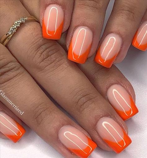 French Tip Coffin Nails, French Tip Coffin, Orange Acrylic Nails, Elegant Touch Nails, Orange Nail Designs, White Tips, Gel Toe Nails, Acrylic Toe Nails, Fancy Nails Designs