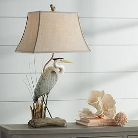 Arapuni Natural Heron Bird Table Lamp Beachy Bedroom Table Lamps, Bird Lamp, Seashell Art Diy, Heron Bird, Coastal Fall, Coastal Christmas Tree, Bird Table, Seashell Wall Art, Chandelier Creative