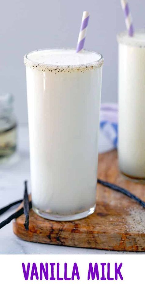 Vanilla Milk -- Looking for a vanilla milk recipe that is perfectly sweet and packed with real vanilla flavor? This milk uses a homemade vanilla syrup and tastes much better and more authentic than using an extract! via @wearenotmartha Vanilla Milk Recipe, Homemade Vanilla Syrup, Milk Uses, Vanilla Recipes, Ice Milk, Vanilla Milk, Nutritious Smoothies, Vanilla Flavor, Vanilla Syrup